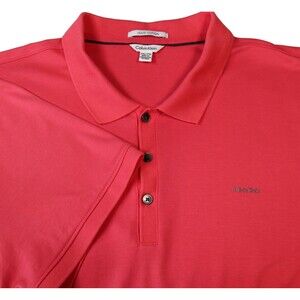 Calvin Klein Men's Liquid Cotton Solid Golf Polo Shirt Coral Pink Size:XXL Logo